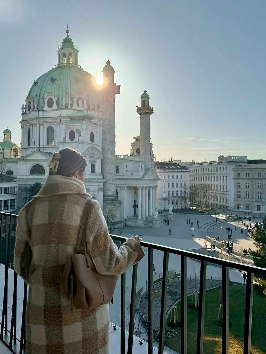 Wien Museum balcony with views of St. Charles' Church