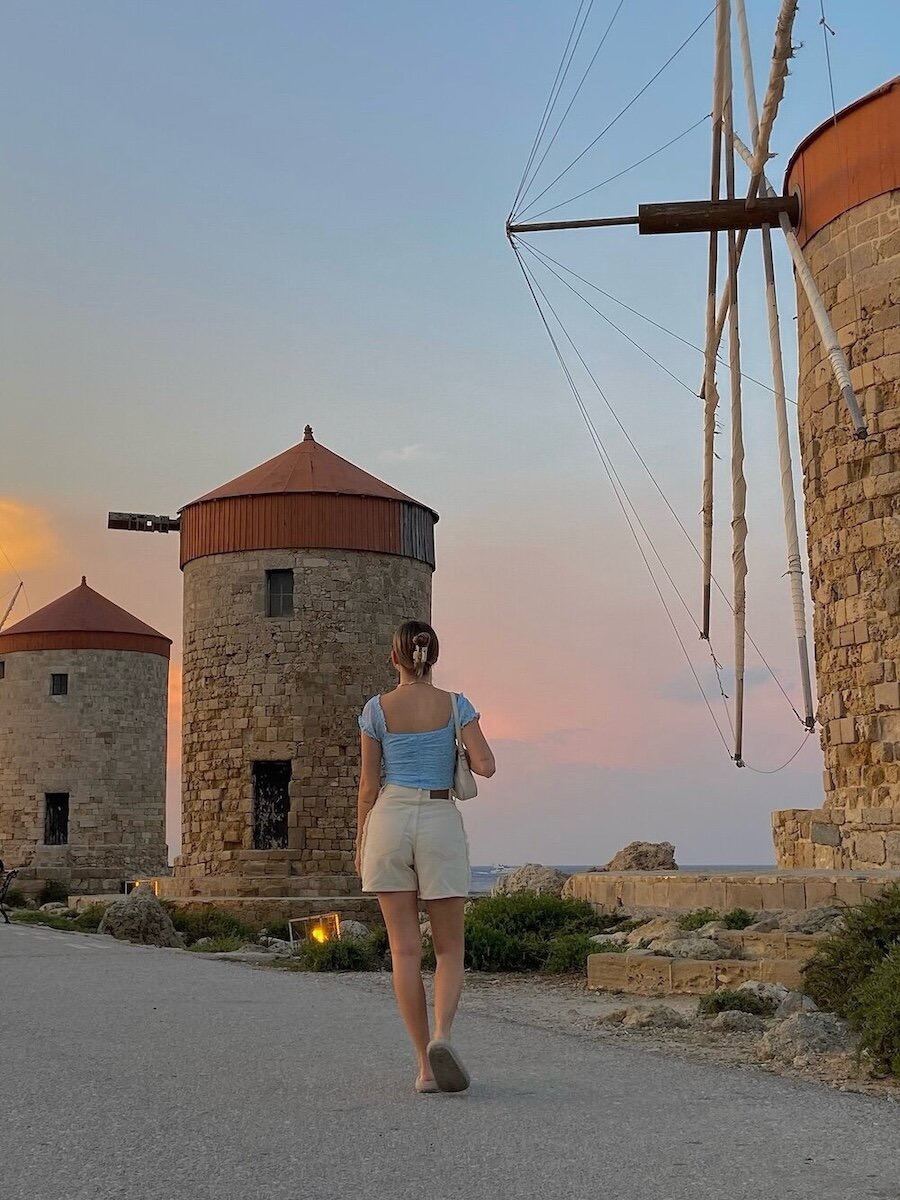 Most instagrammable spots in Rhodes, Greece: Three Windmills of Rhodes